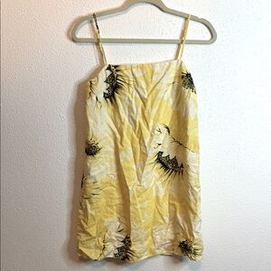 H&M Cotton and Linen Blend Yellow Sunflower Spaghetti Strap Mini Dress